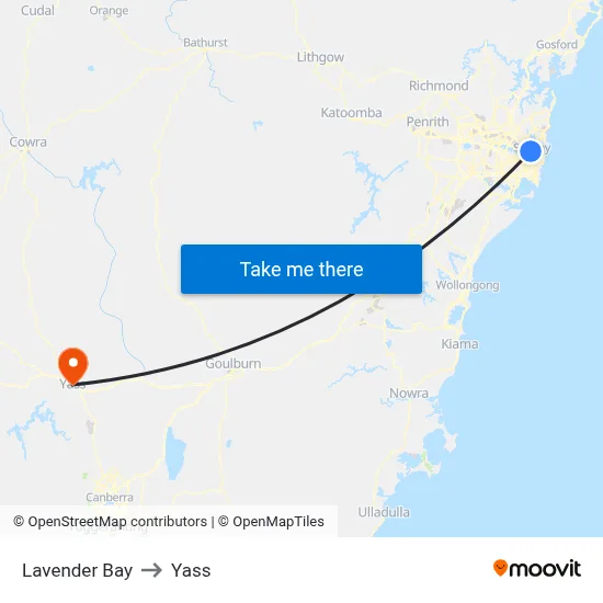 Lavender Bay to Yass map