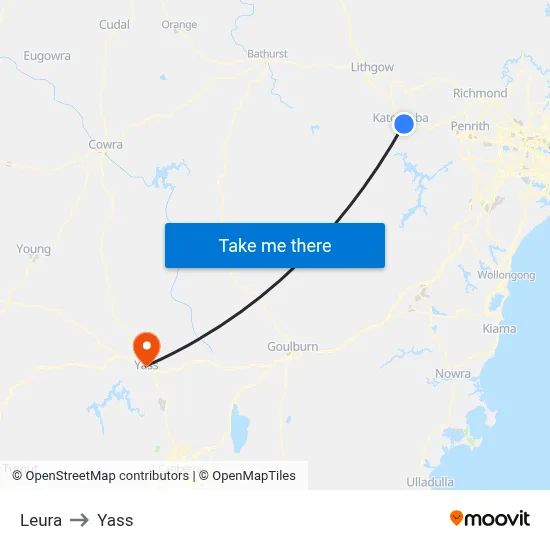 Leura to Yass map