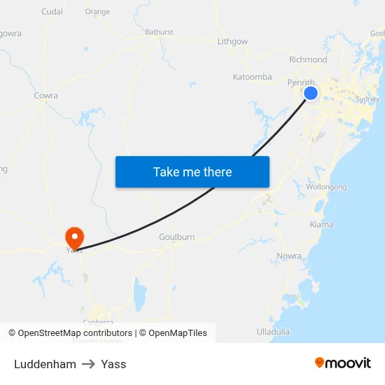 Luddenham to Yass map