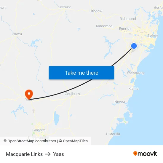 Macquarie Links to Yass map