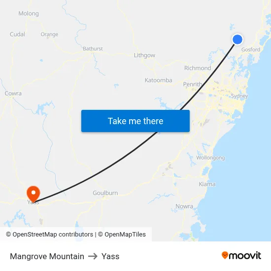 Mangrove Mountain to Yass map
