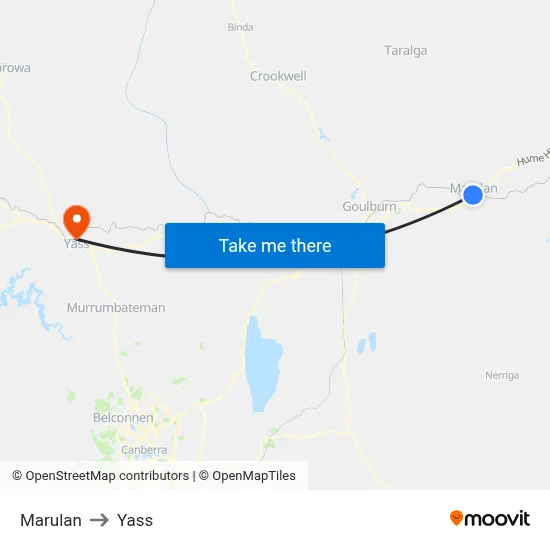 Marulan to Yass map