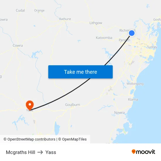Mcgraths Hill to Yass map