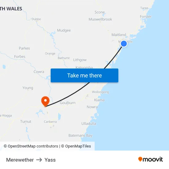 Merewether to Yass map