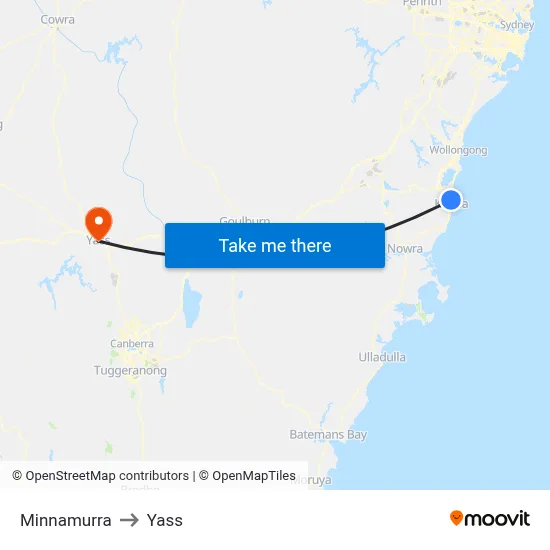 Minnamurra to Yass map