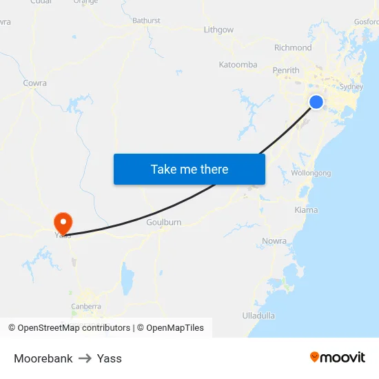 Moorebank to Yass map