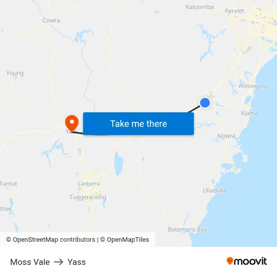 Moss Vale to Yass map
