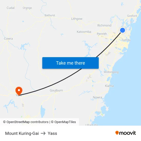 Mount Kuring-Gai to Yass map