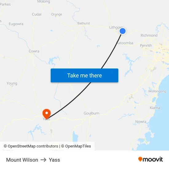 Mount Wilson to Yass map