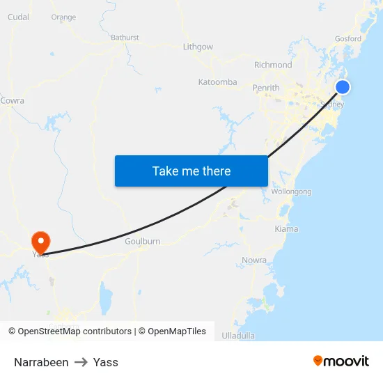 Narrabeen to Yass map