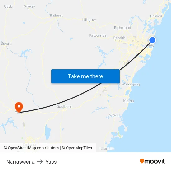 Narraweena to Yass map
