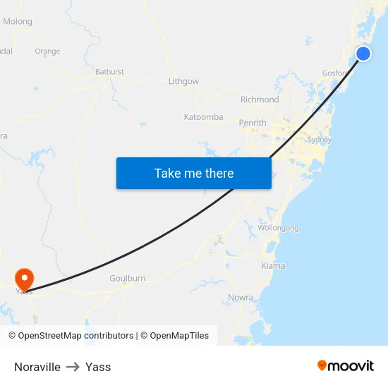 Noraville to Yass map