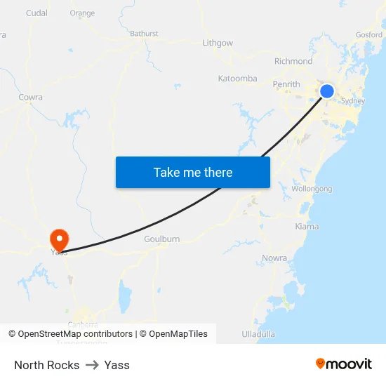 North Rocks to Yass map