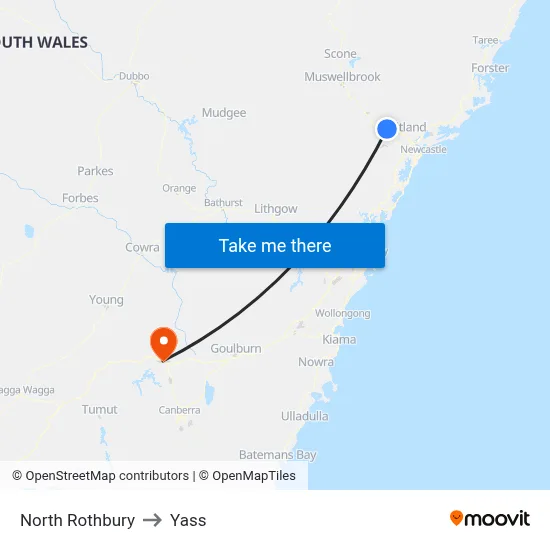 North Rothbury to Yass map