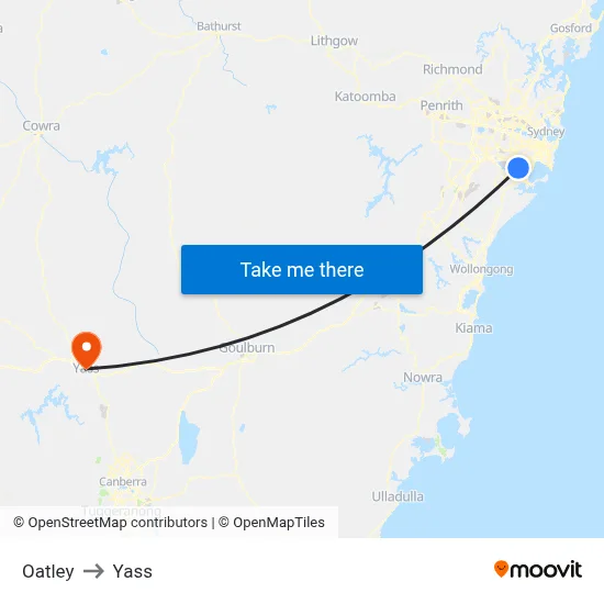 Oatley to Yass map