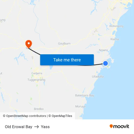 Old Erowal Bay to Yass map