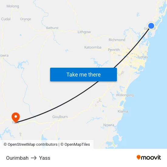 Ourimbah to Yass map