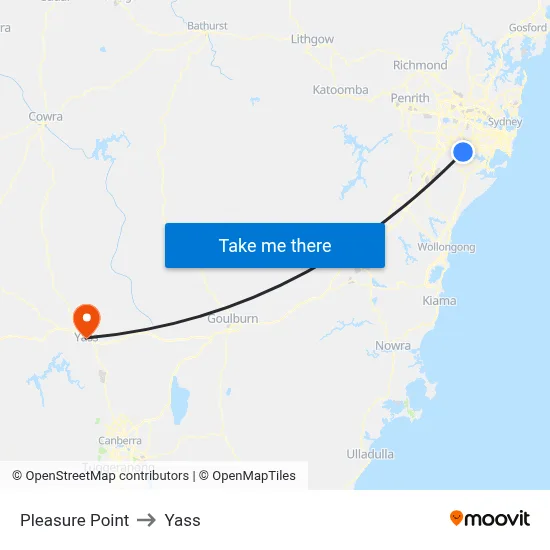 Pleasure Point to Yass map