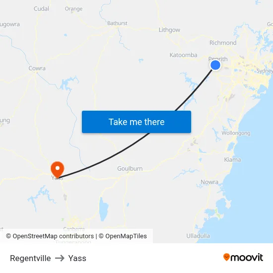 Regentville to Yass map