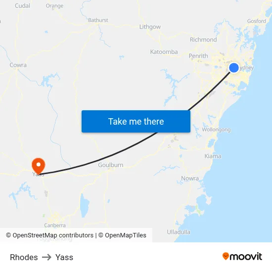Rhodes to Yass map
