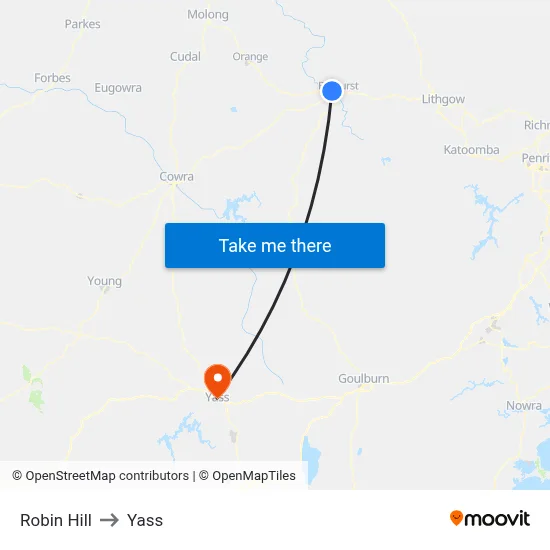 Robin Hill to Yass map
