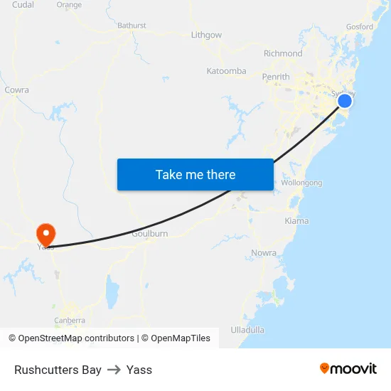 Rushcutters Bay to Yass map