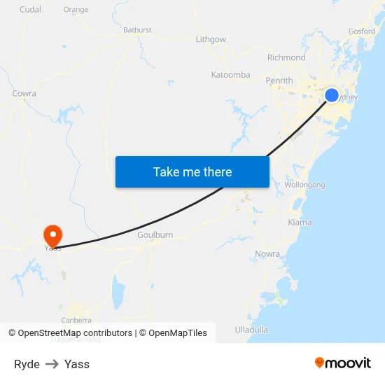 Ryde to Yass map
