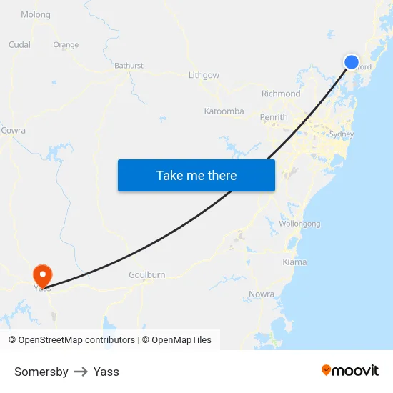 Somersby to Yass map