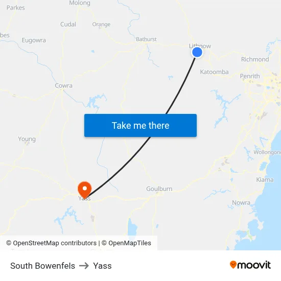 South Bowenfels to Yass map