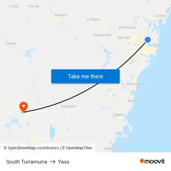 South Turramurra to Yass map