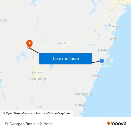 St Georges Basin to Yass map