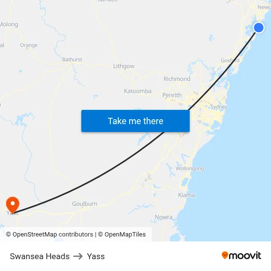 Swansea Heads to Yass map