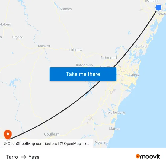 Tarro to Yass map