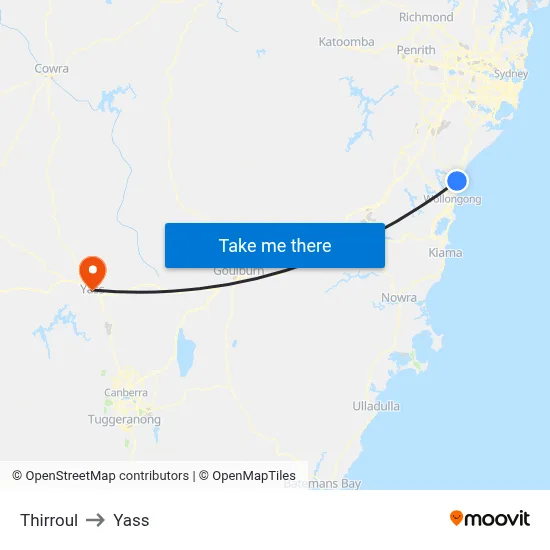 Thirroul to Yass map