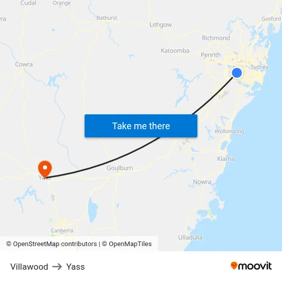 Villawood to Yass map