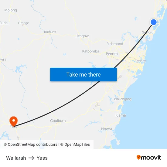 Wallarah to Yass map