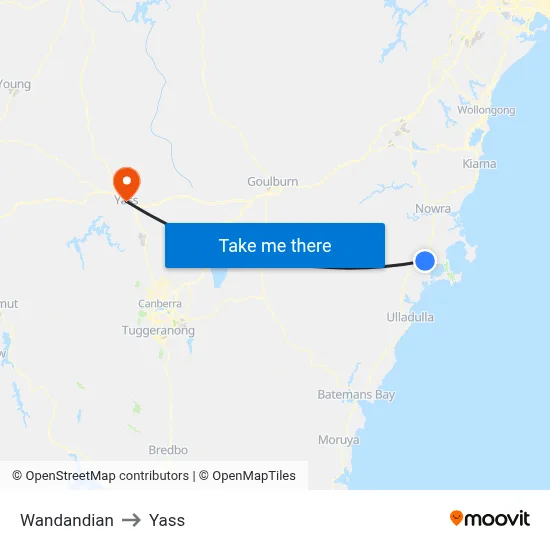 Wandandian to Yass map