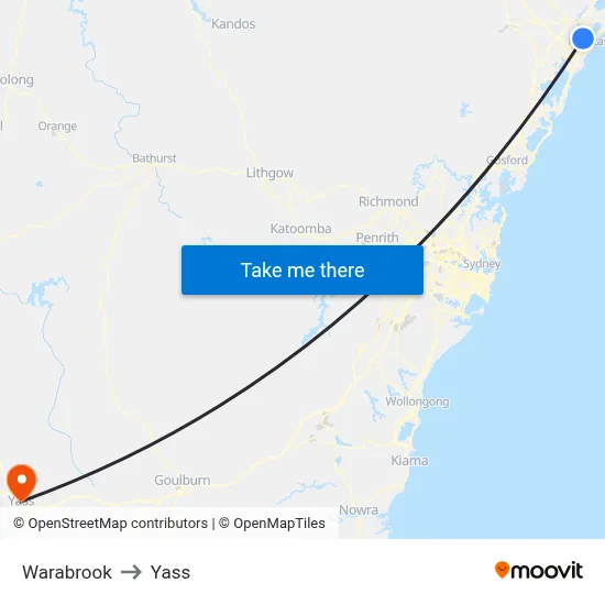 Warabrook to Yass map