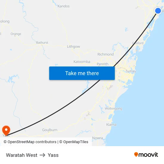 Waratah West to Yass map