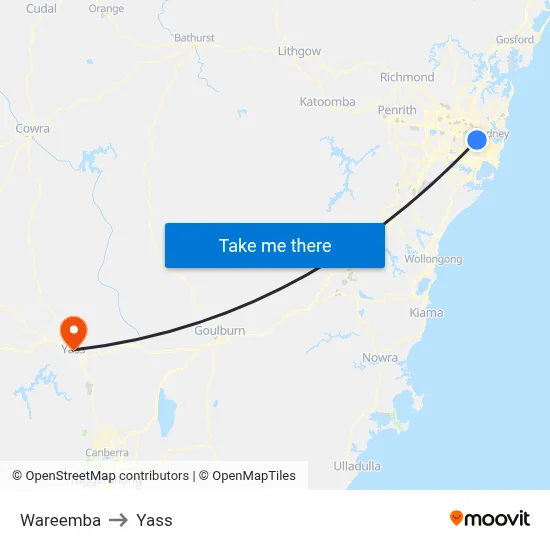 Wareemba to Yass map