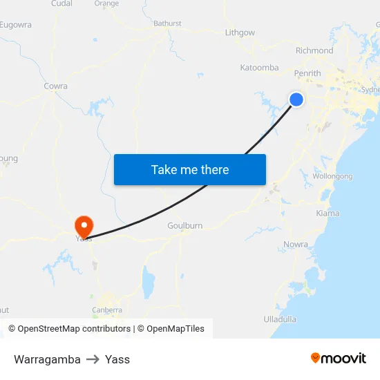 Warragamba to Yass map