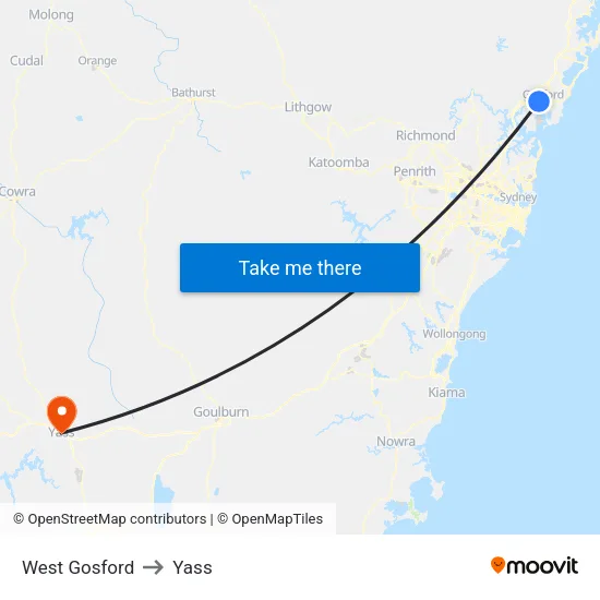 West Gosford to Yass map