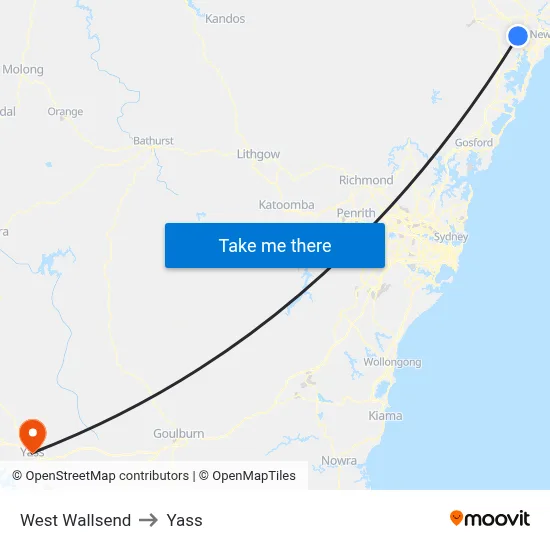 West Wallsend to Yass map