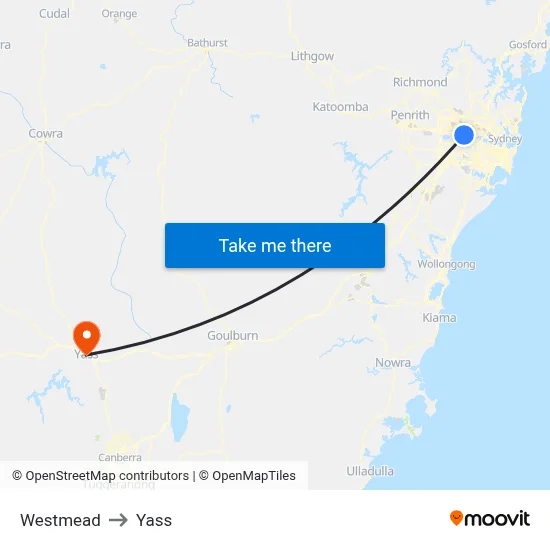 Westmead to Yass map