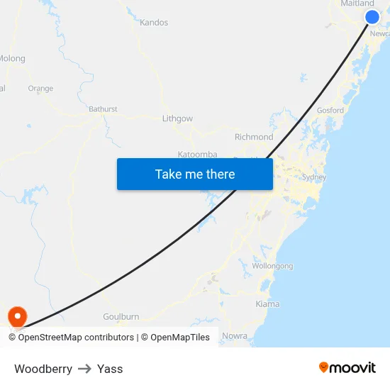 Woodberry to Yass map