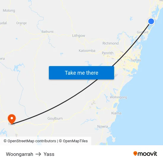 Woongarrah to Yass map