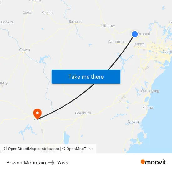 Bowen Mountain to Yass map