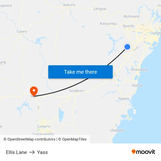 Ellis Lane to Yass map