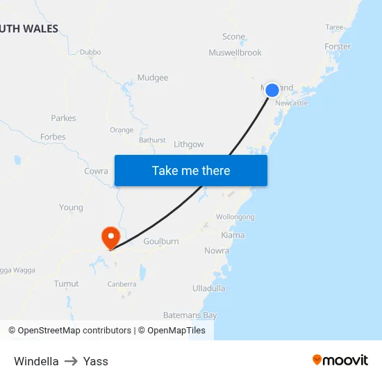 Windella to Yass map