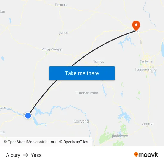 Albury to Yass map